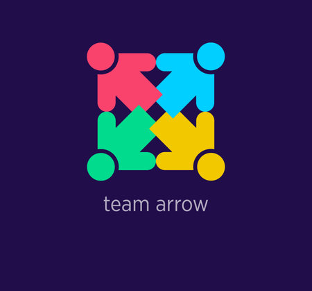 Creative human to team arrow logo design. Modern design color. Common area human logo template. vector.のイラスト素材