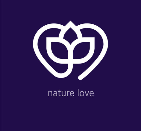 Creative heart inside flower logo design. Organic lifestyle logo template. vector.のイラスト素材