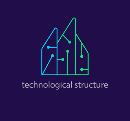 Colorful technological structures logo. Unique design color transitions. Creative future houses logo template. vector.のイラスト素材