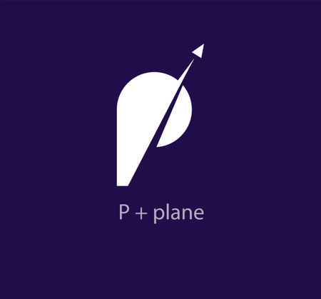 Airplane passing through the letter P. Corporate airlines letter P  template. vectorのイラスト素材