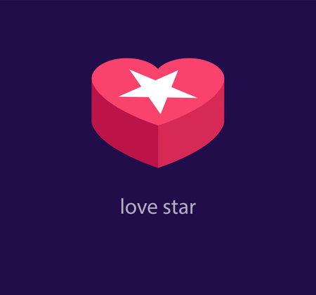Love is in the air. Red heart with a star. Vector illustration.のイラスト素材