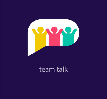 Teamwork logo. Group of people in speech bubble. Vector illustration.のイラスト素材