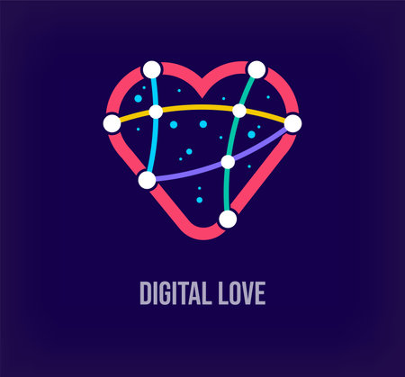 Digital love logo. Heart with connected dots. Vector illustration. Design element.のイラスト素材
