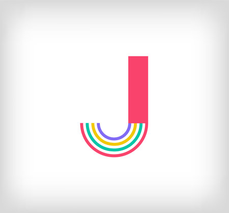 Creative ethnic letter J multicolored linear logo. Modern writing lines with new culture colors. Font alphabet template. Creative education geometric.vectorのイラスト素材