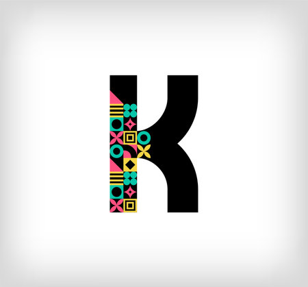 Letter K with tribal ornaments. Colorful vector alphabet.のイラスト素材