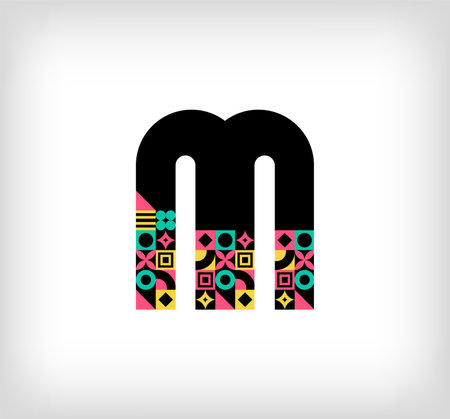 Letter M with colorful geometric pattern. Vector design template elements for your application or corporate identity.のイラスト素材