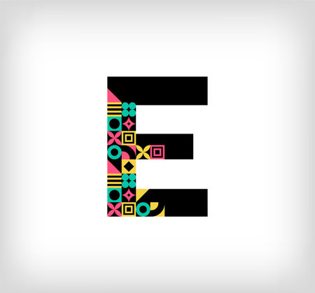 Letter E with tribal aztec pattern. Vector design template elements for your application or corporate identity.のイラスト素材