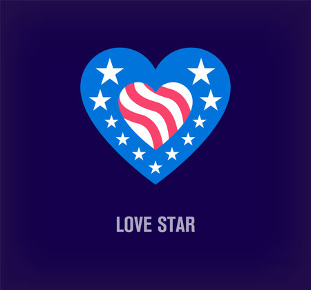 United States of America flag in the shape of heart. Vector illustrationのイラスト素材