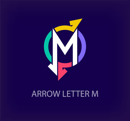 Letter M with arrow logo. Initial letter M vector logo template.のイラスト素材