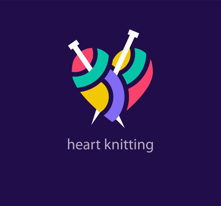 Healthy knitting living logo template. Heart and crutches vector illustration.のイラスト素材