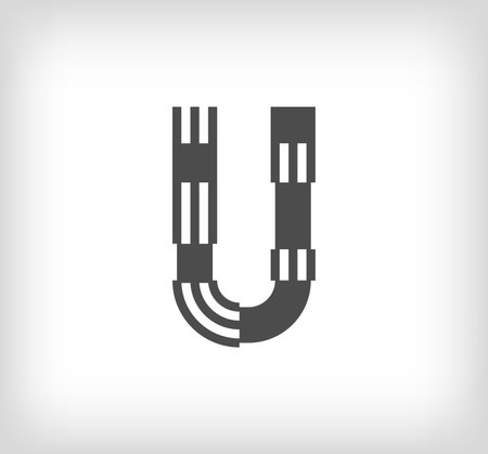 Letter U linear modern logo. The letter is in line strip form. Alphabet letter character and linear abstract design. logo, corporate identity, application, creative poster and moreのイラスト素材