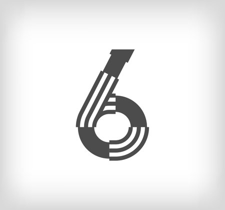 Number 6 linear modern logo. The letter is in the form of stripes. Alphabet number character and linear abstract design. logo, corporate identity, application, creative poster andのイラスト素材