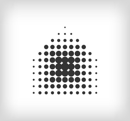 Dotted house icon shape. Geometric artistic building-real estate icon pixel. Integrative and integrative pixel movement. Modern icon ports.のイラスト素材