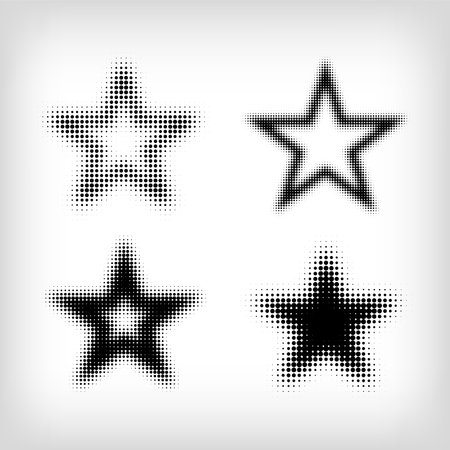 Star shape with 4 different dots. Geometric artistic star icon pixel. Integrative and integrative pixel movement. Modern icon ports.のイラスト素材