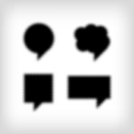 Set of 4 different speech bubble dotted halftone textures. Vector. Modern background for posters, websites, web pages, business cards, postcards, interior design. Punk, pop, grungeのイラスト素材