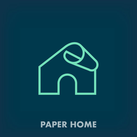 Creative paper folding house logo design. Linear paper art template. ecological house. vectorのイラスト素材