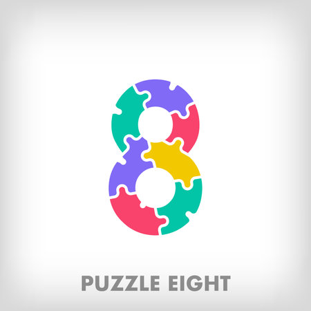Creative puzzle number 8 logo. Unique color transitions. Education and reading and growth stage logo template. vectorのイラスト素材