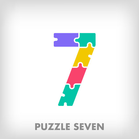 Creative puzzle number 7 logo. Unique color transitions. Education and reading and growth stage logo template. vectorのイラスト素材