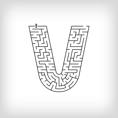 Unique linear letter V maze puzzle. Confusing game and educational activity set.のイラスト素材