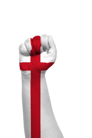 The flag of the Republic of England painted on hand, on white background.The flag of the Republic of England painted on hand, on white background.の写真素材