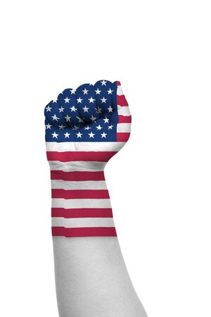 Fist of USA (United States of America) flag painted, multi purpose concept - isolated on white backgroundの写真素材