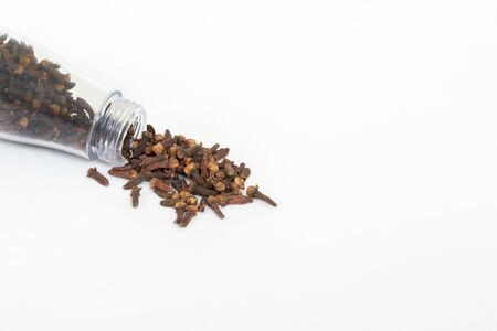 Top view of fresh cloves splits from glass bottle (lavang)の写真素材