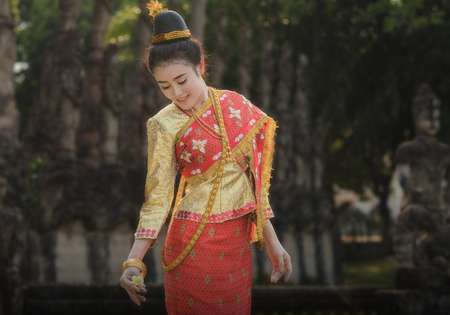 Laos woman with traditional dressの写真素材