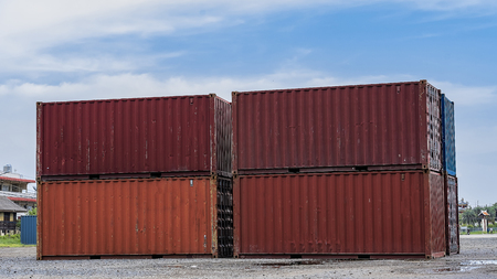 Harbor freight, Cargo container for shipping and transportation isolated on blue sky.