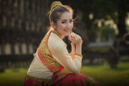 Laos woman with traditional dressの写真素材