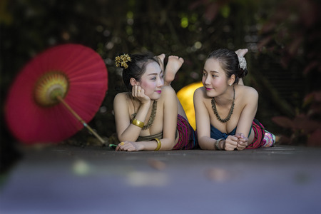 Beautiful Laos girl in Laos costume.Lao traditional dress of a beautiful woman.