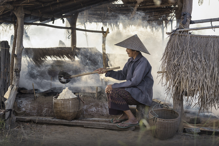 Naklua Thailand,Sunset salt farming (Naklua),Ancient salt making.のeditorial素材