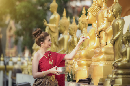 Thai,Laos festival Songkran, Water blessing ceremony of adults.のeditorial素材