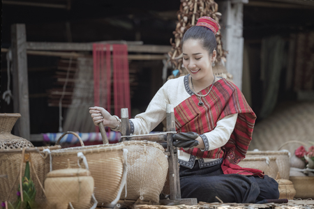 Thai traditional Uniform dress, Thailand ancient traditional skirt,The uniqueness of the dress of Phutai Style.の写真素材