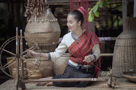 Thai traditional Uniform dress, Thailand ancient traditional skirt,The uniqueness of the dress of Phutai Style.の写真素材
