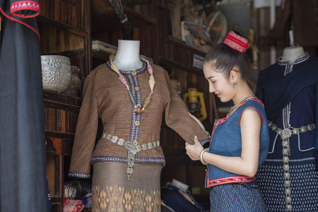 Thai traditional Uniform dress, Thailand ancient traditional skirt,The uniqueness of the dress of Phutai Style.の写真素材