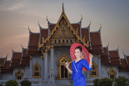 Beautiful Laos girl in Laos costume.Lao traditional dress of a beautiful woman.の写真素材