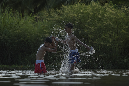 Thai boxing at the river.の写真素材