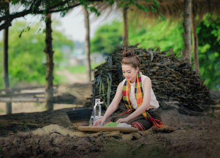 Thailand women 's cooking made ??us happy.の写真素材