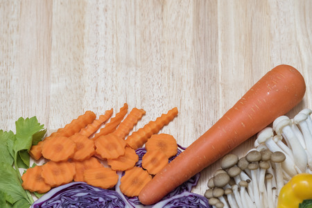 Healthy eating food, different fruits and vegetables on old wooden table background.の写真素材