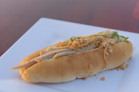 Delicious breakfast with fresh croissants and egg on wooden background,Asean breakfast,Thai breakfast,Vietnam food.の写真素材