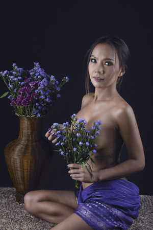 Sexy Woman in Sensual,Beautiful Sexy Lady No Bra,Portrait of Fashion Model Nude Girl Indoors,Woman with Attractive Buttocks,Naked Body.の写真素材