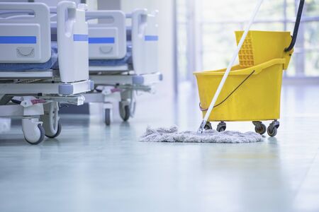 Cleaning the patient room in a modern hospital, Cleaner, hospital cleaningの写真素材