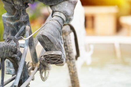 Close up of the foot of a vintage cyclist.