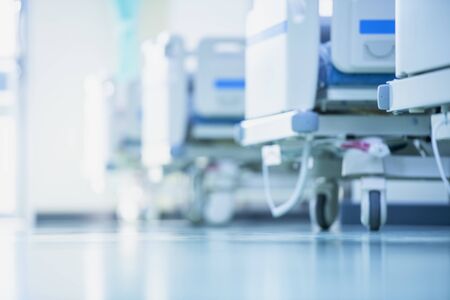 Blurred hospital images, Patient bed in the hospital, Hospital cleaning, Hospital disinfection cleaning, Patient bed cleaning for emergency patients.の写真素材