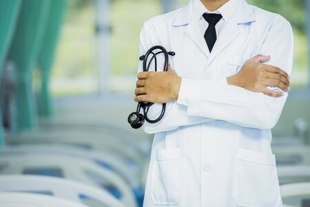 Close Up, Doctor, patient, medical. Doctors and medical tools, Healthcare and medical concept. Medicine doctor with stethoscope in hand.の写真素材