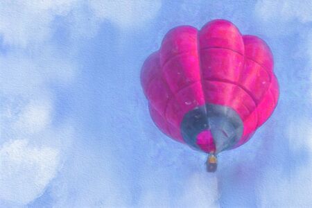 Colorful  watercolor painting balloon above a flower field at a national balloon festival, Natural elements and a blue sky background.の写真素材