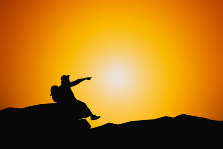 Silhouette tourists with sunset on the cliff.の写真素材