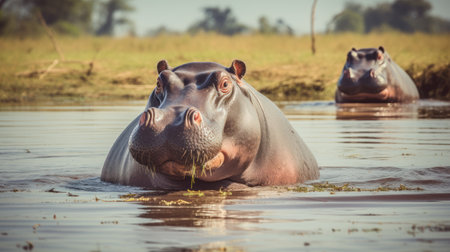 Hippopotamus in a wildlife reserve African wildlife on safariの素材