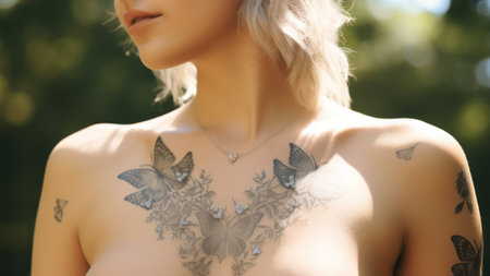 Silver butterflies set of tattoos and stickers. Butterfliesの素材