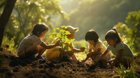 Children join in planting forests, soil conservation activities nature conservationの素材